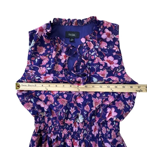 MSK Floral Sleeveless Maxi Dress - Purple and Pink with Elastic Waist and Lining - Picture 7 of 11